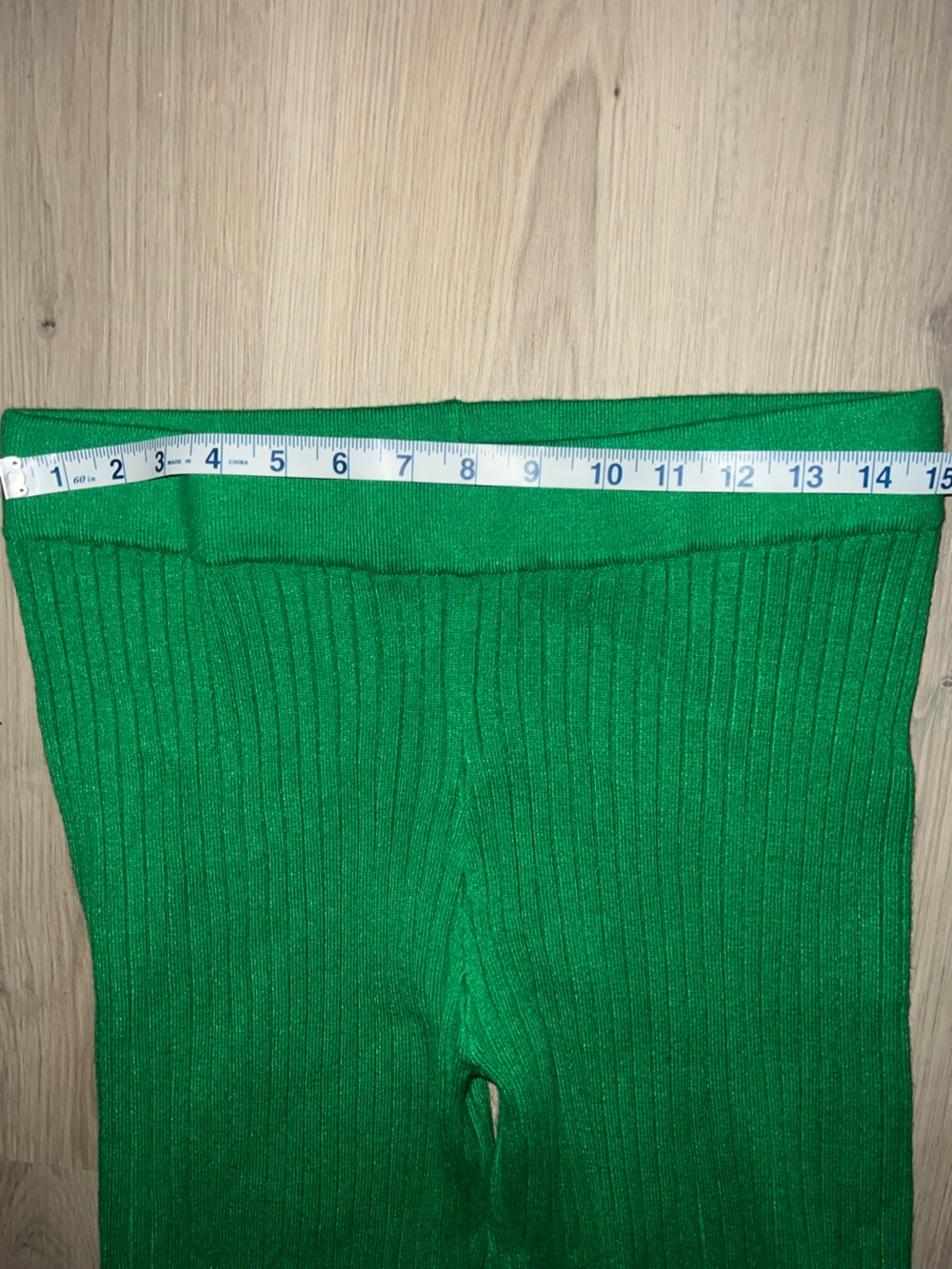 ASOS Green Ribbed Flare Pants Size 10 High Rise Knit Stretch - Picture 4 of 13